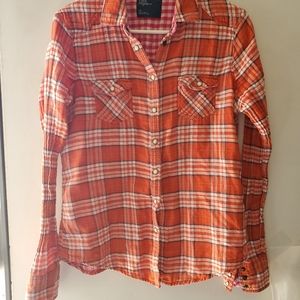 AEO orange plaid button up